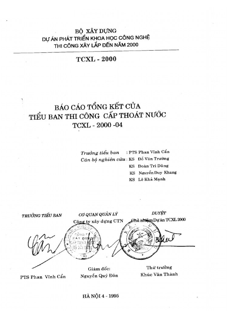 Báo Cáo Tổng Kết Của Tiểu Ban Thi Công Cấp Thoát Nước TCXL 2000 04 | PDF