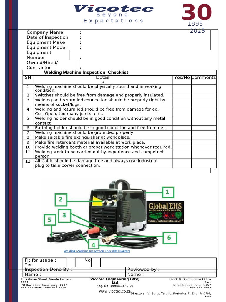 Welding Machine Inspection Checklist | PDF | Electric Heating ...