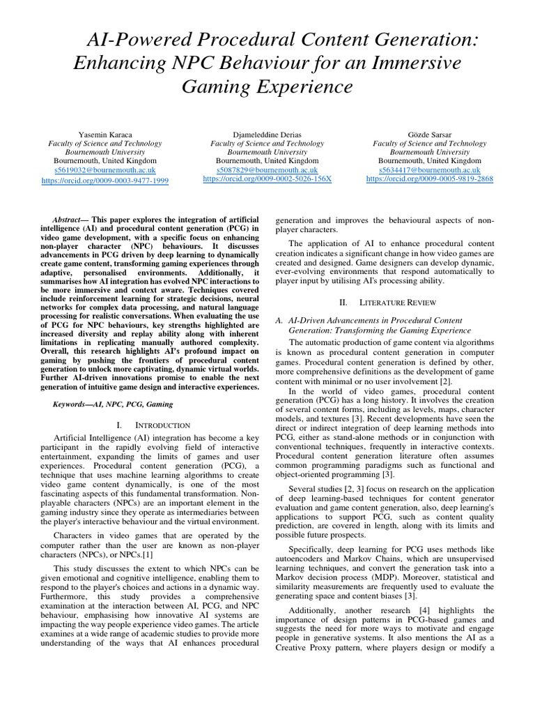 AI in Procedural Content Generation | PDF | Artificial Intelligence ...