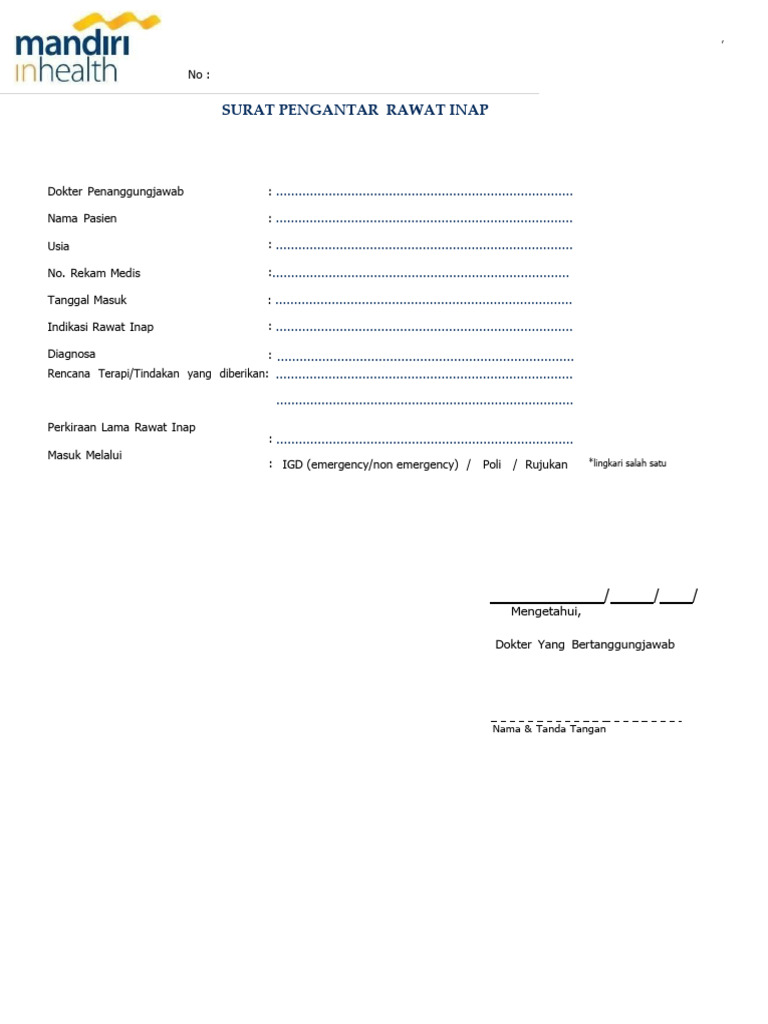 Surat Pengantar Rawat Inap | PDF