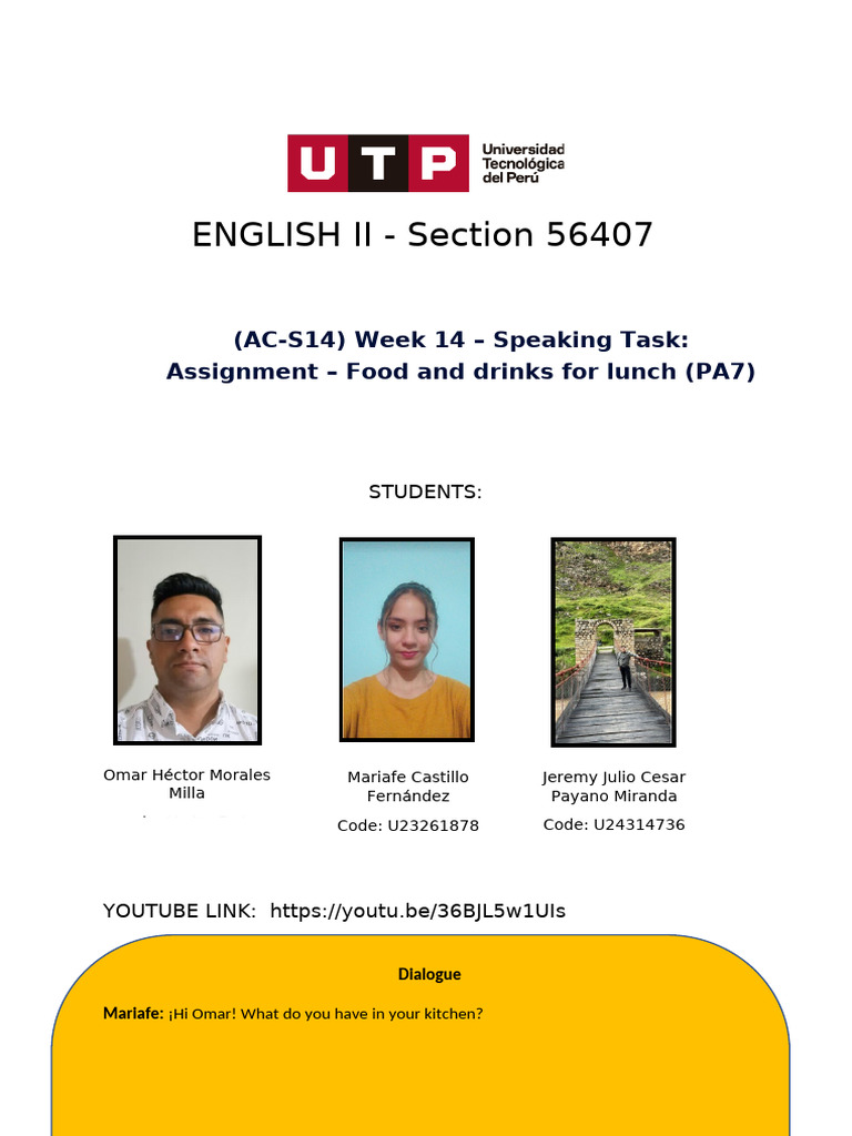 (AC-S14) Week 14 - Speaking Task Assignment - Food and Drinks For Lunch ...