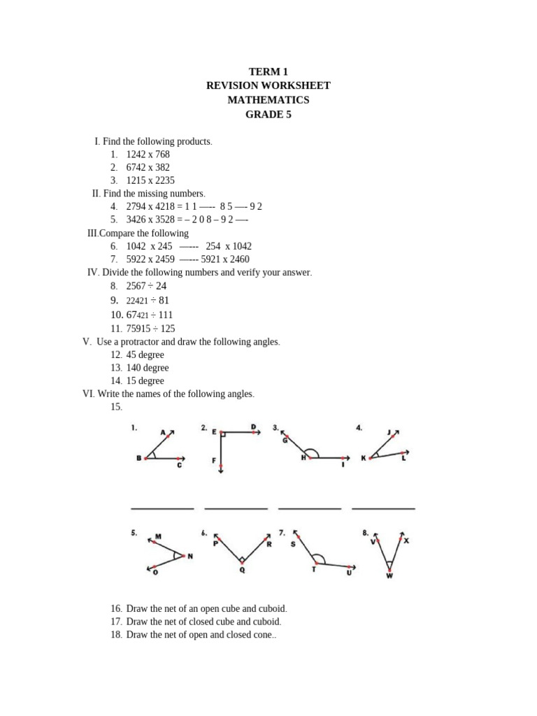 Grade 5 Math Revision Worksheet | PDF
