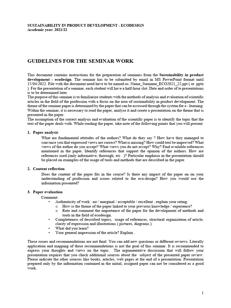 Ecodesign Seminar Guidelines 2021/22 | PDF | Microsoft Power Point ...