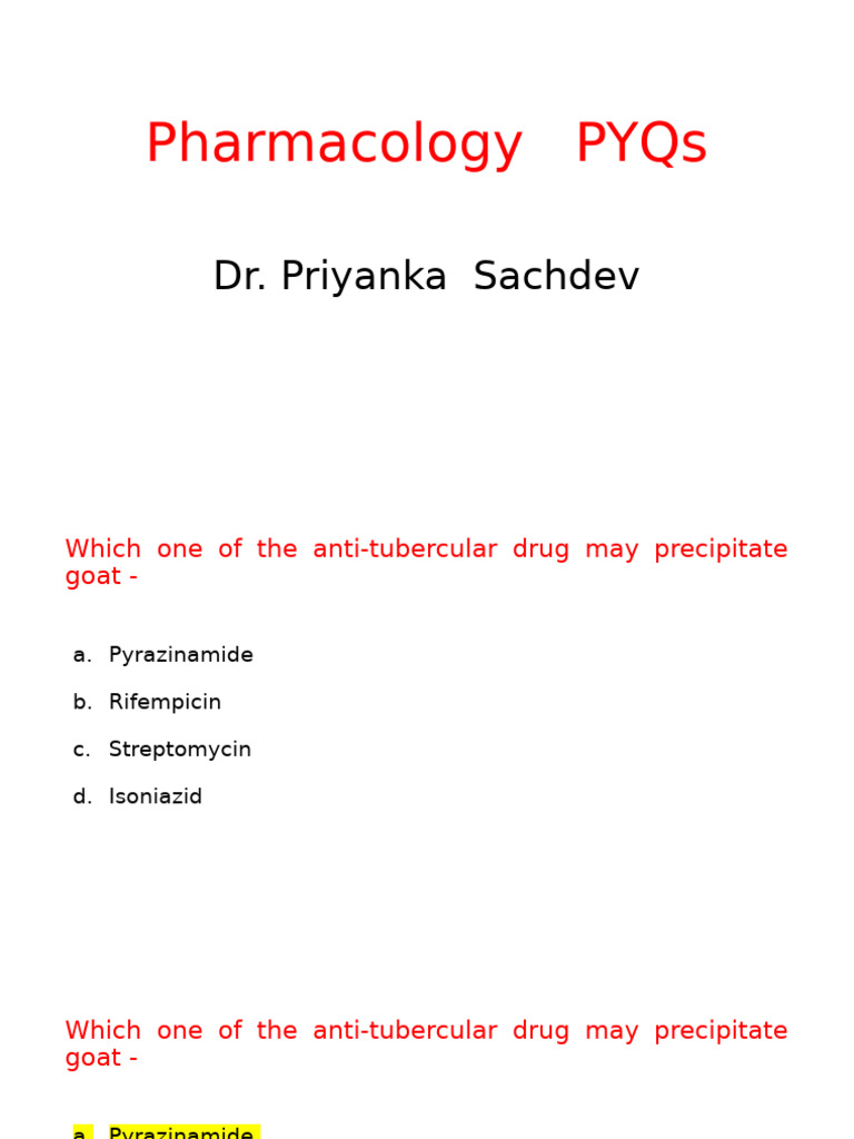FMGE Pharmacology PYQs | PDF | Translation (Biology) | Mycobacterium