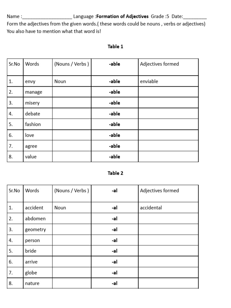 Formation of Adjectives From Nouns | PDF | Adjective | Verb