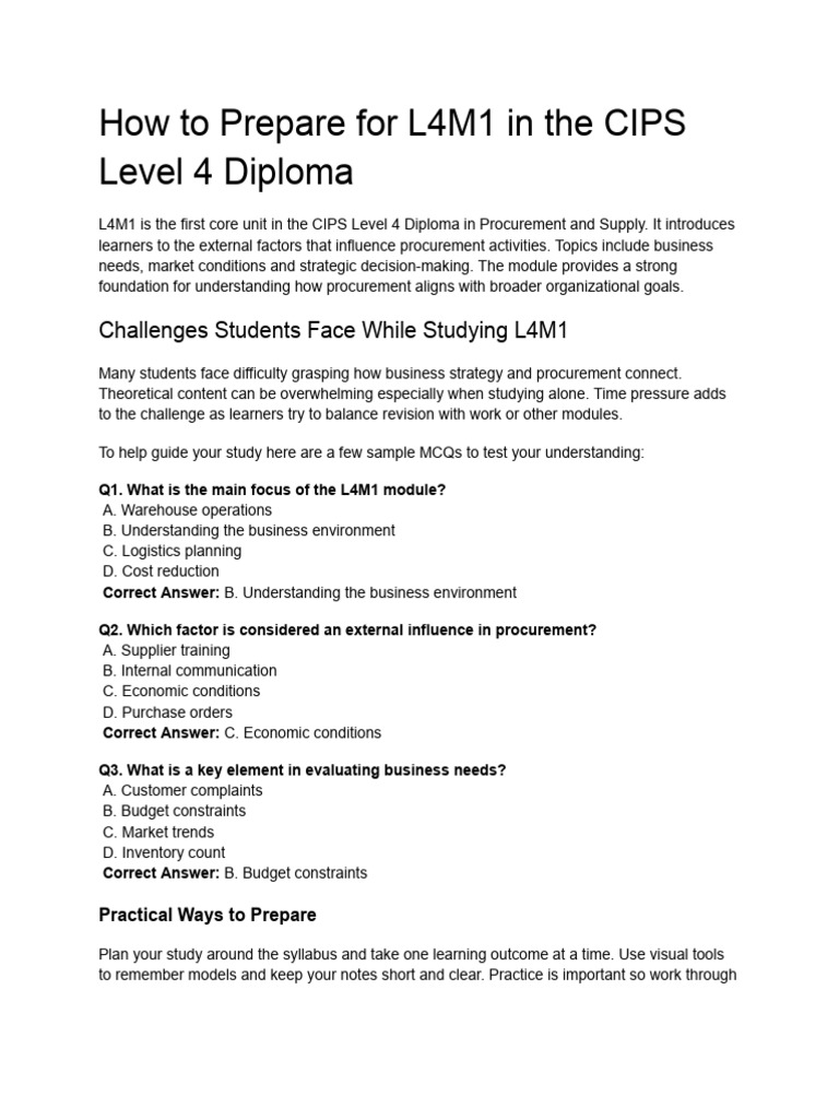 Preparing for CIPS L4M1 Exam | PDF