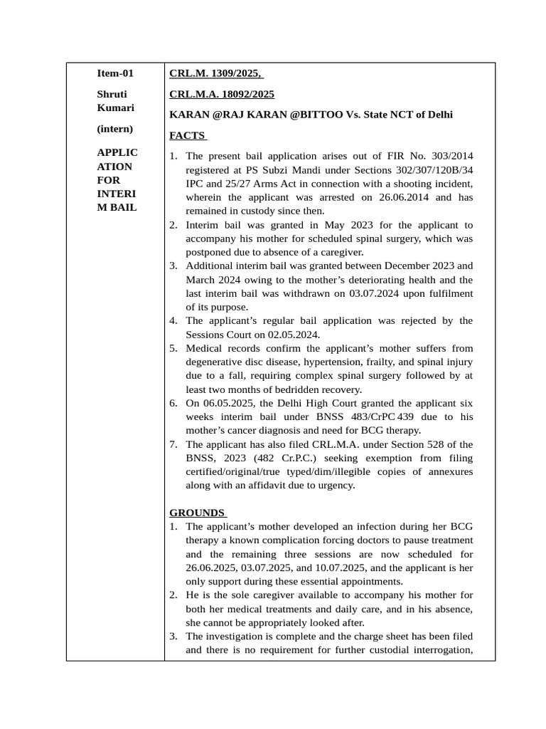 Interim Bail Application for Karan 2025 | PDF | Bail | Diseases And ...