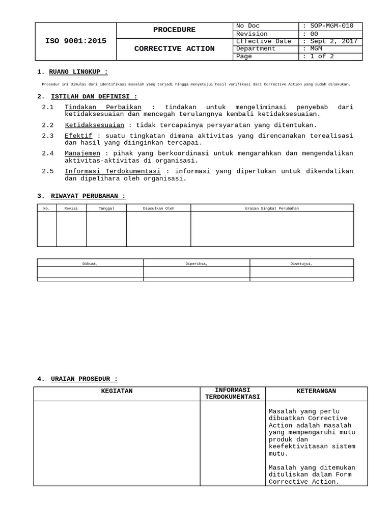 SOP MGM 010 Corrective Action | PDF