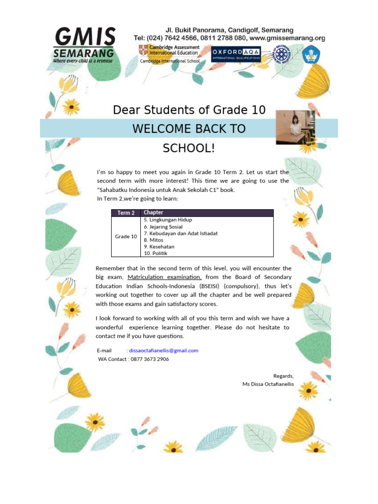 BIPA G10 Term 2 2024 2025 - Welcome Note | PDF