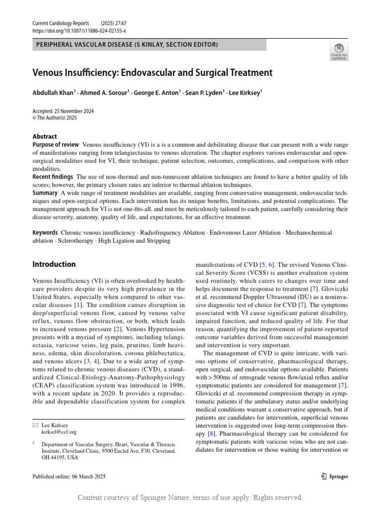Venous Insufficiency Endovascular and Surgical Tre | PDF | Vein ...