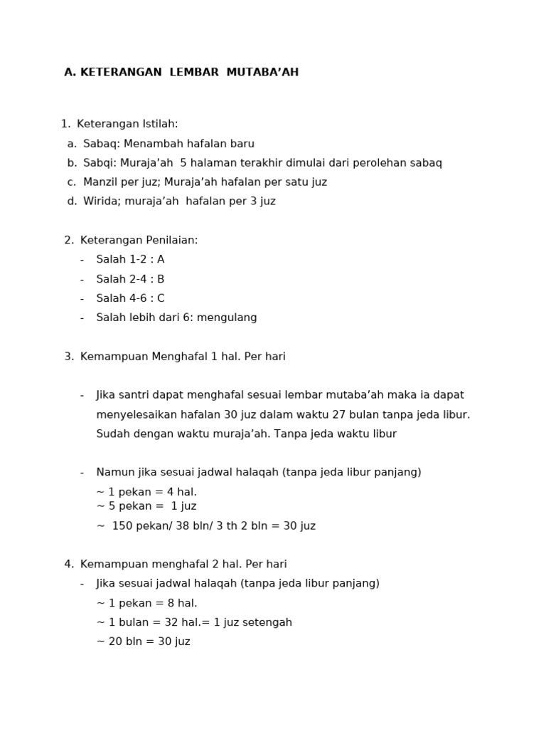 Panduan Mutaba'ah Hafalan 30 Juz | PDF