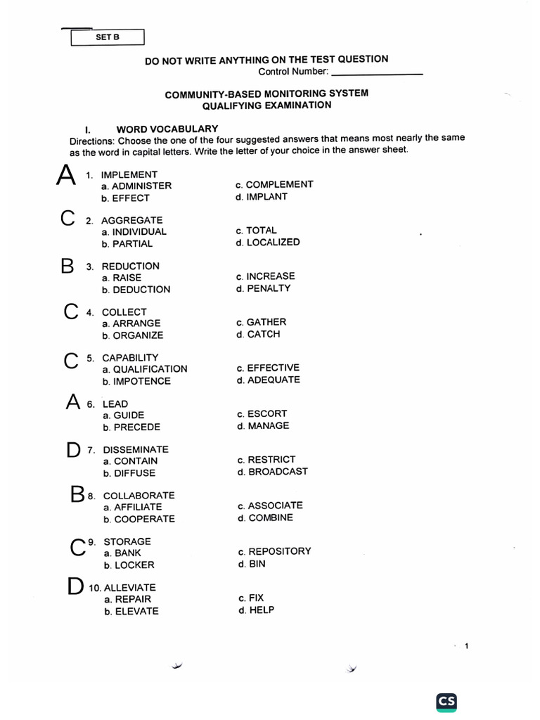 CBMS Questionnaire With Answer | PDF