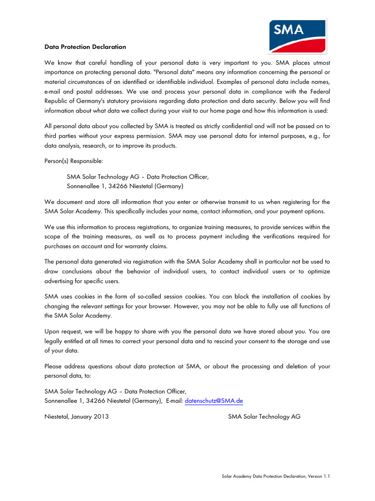 SMA Solar Academy Data Protection Policy | PDF | Information Privacy ...