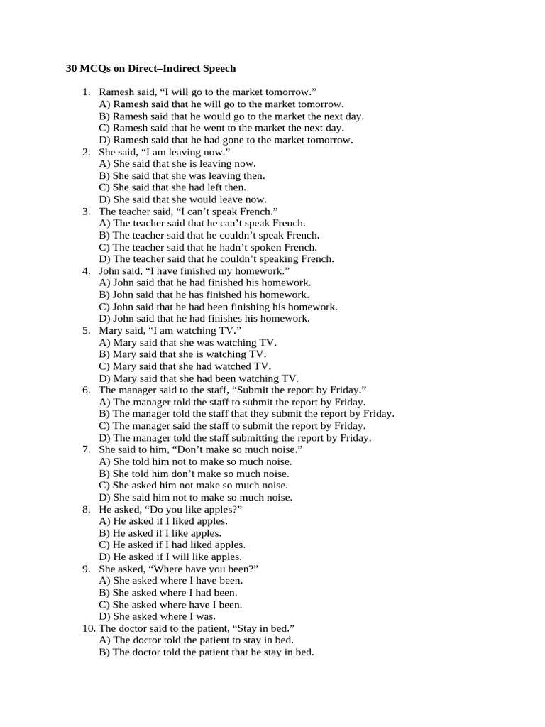 July 18 Diagnostic Test Direct Indirect Speech | PDF | Chess Openings ...