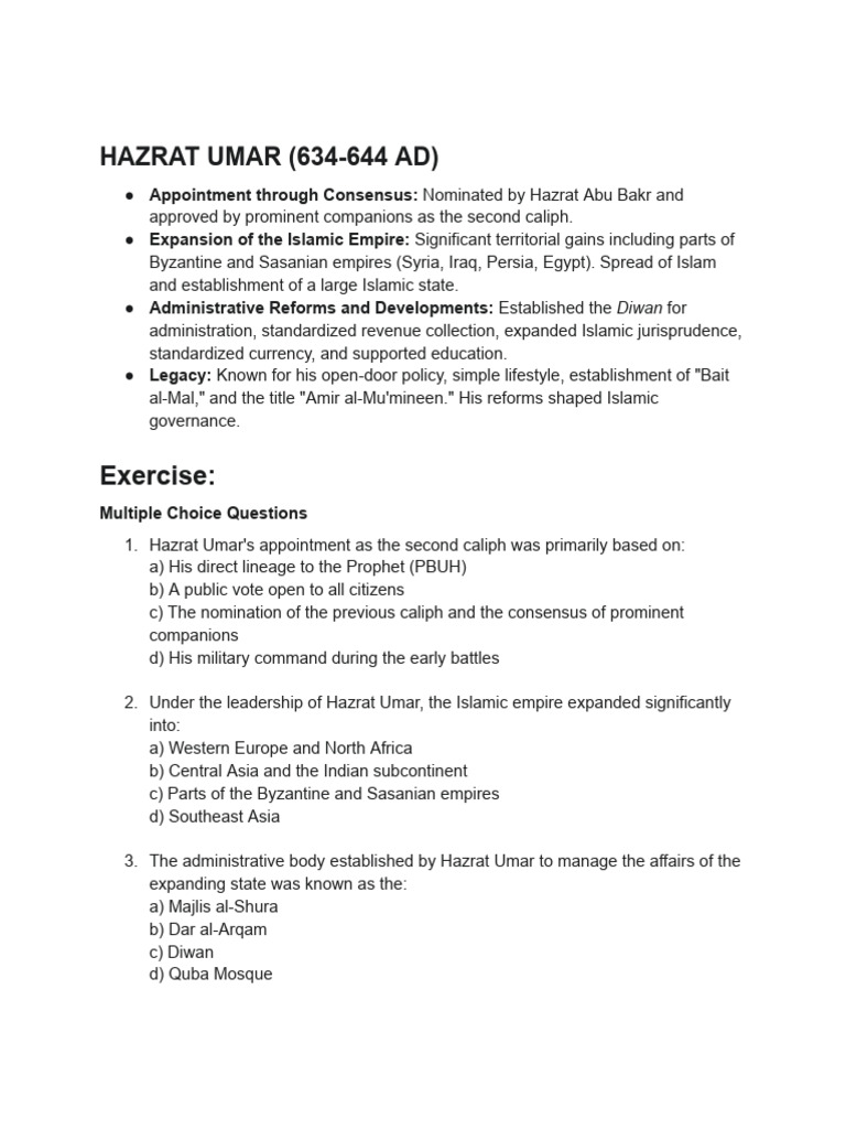 Hazrat Umar's Reforms and Expansion (634-644 AD) | PDF | Caliphate | Umar