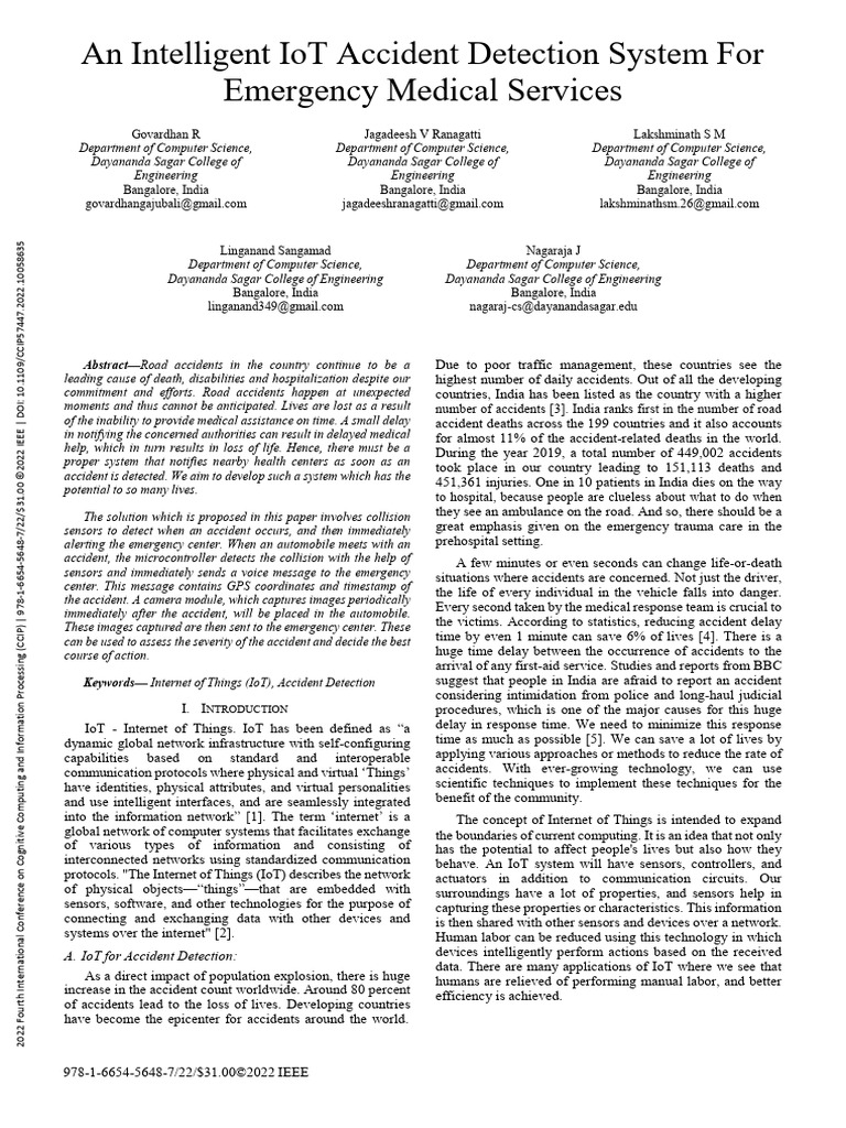 An Intelligent IoT Accident Detection System For Emergency Medical ...