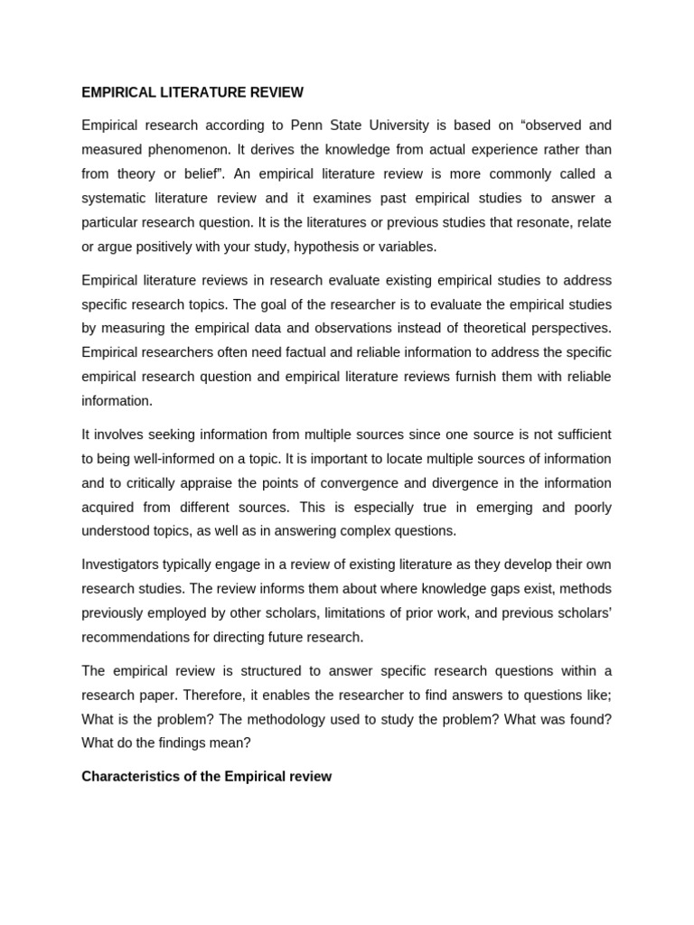 Understanding Empirical Literature Reviews | PDF | Empirical Evidence ...