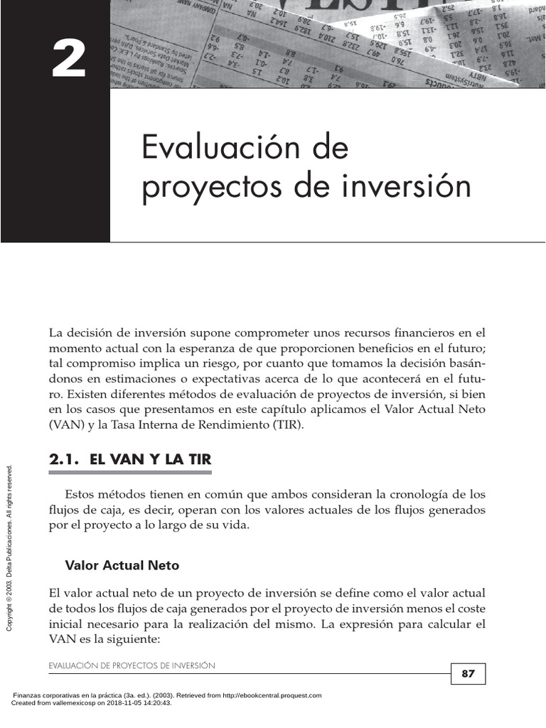 Métodos de Evaluación de Inversiones: VAN y TIR | PDF | Tasa interna de ...