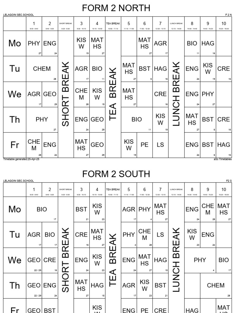 Lelagoin Sec. School Form 2-4 Timetable | PDF