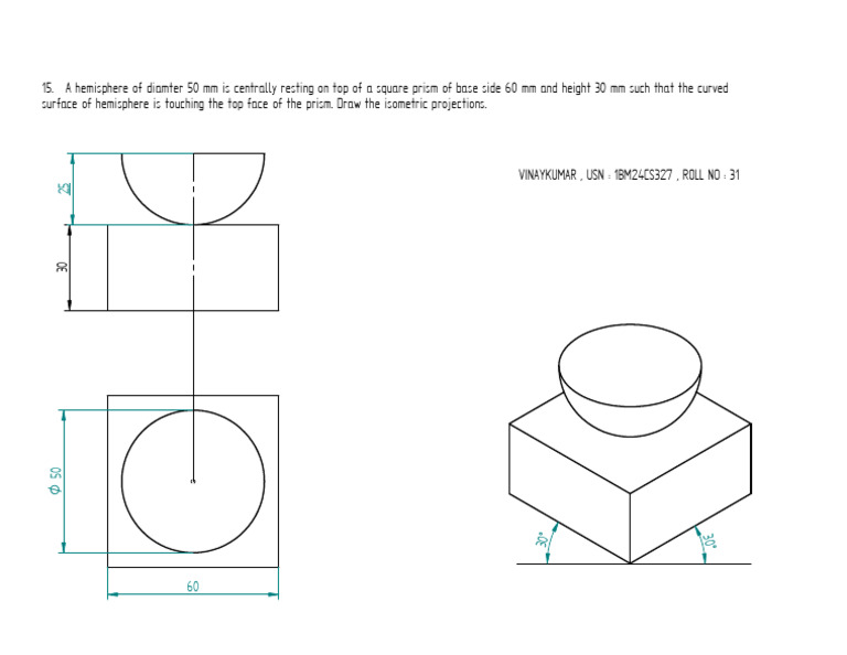 Isometric Projections of Hemisphere on Prism | PDF