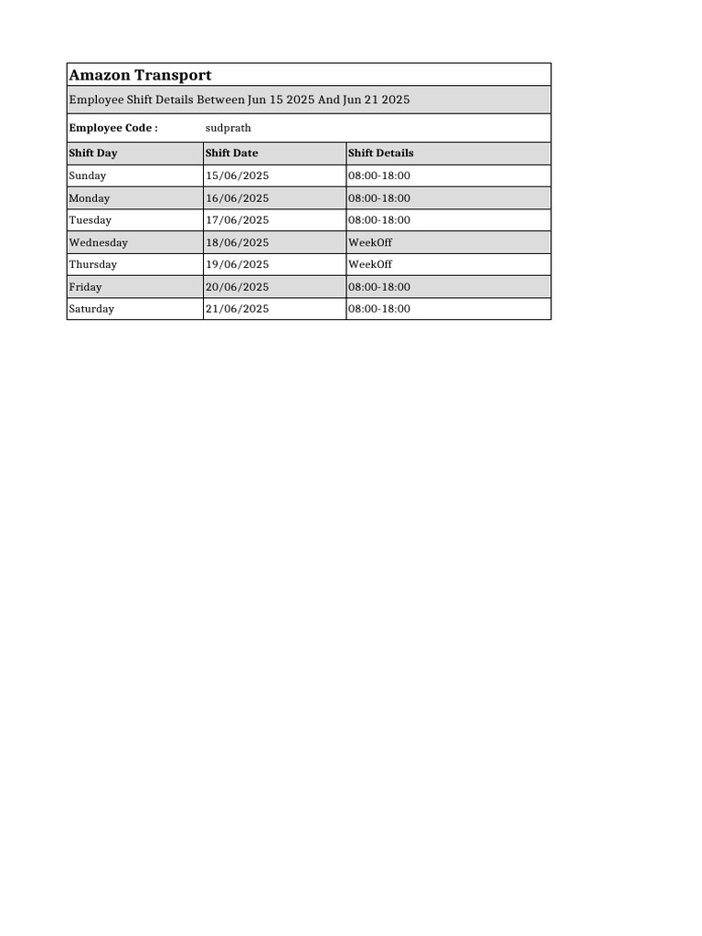 Employee Shift Details | PDF