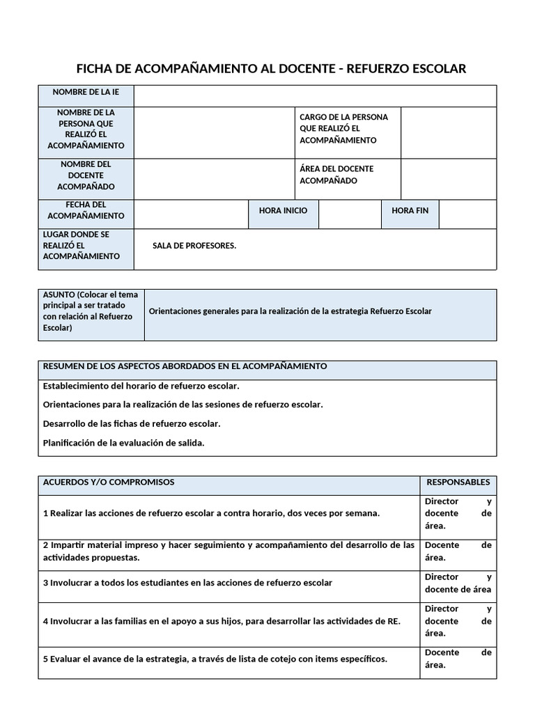 Ficha de Acompañamiento Docente: Refuerzo Escolar | PDF