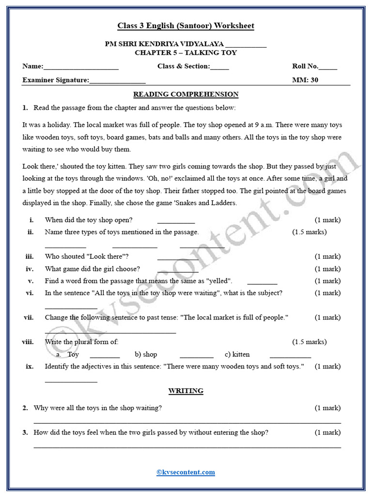 Class 3 Talking Toys Worksheet | PDF | Language Mechanics | Grammar