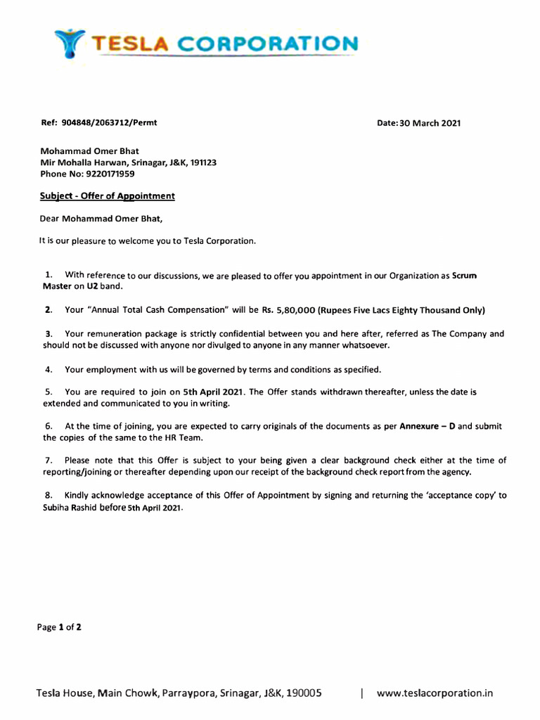 Offer Letter | PDF