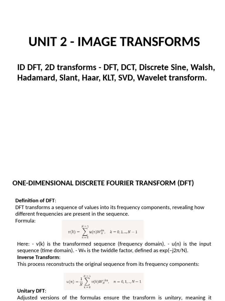 Image Transforms: DFT & DCT Explained | PDF | Discrete Fourier ...