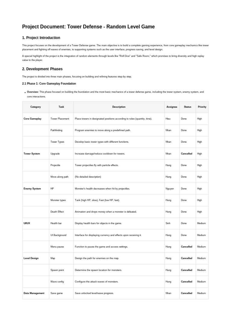 Tower Defense Game Development Plan | PDF | User Interface | Menu ...