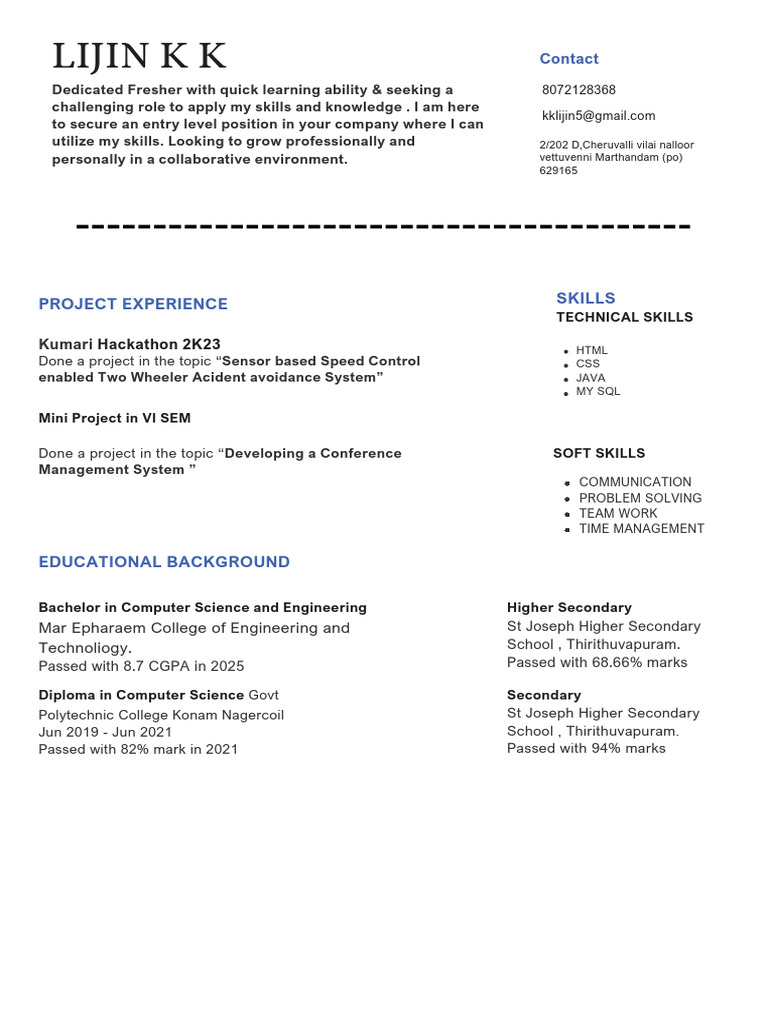 Entry-Level Computer Science Resume | PDF