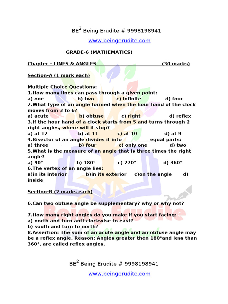 Grade 6 Mathematics: Angles & Lines | PDF | Angle | Euclid