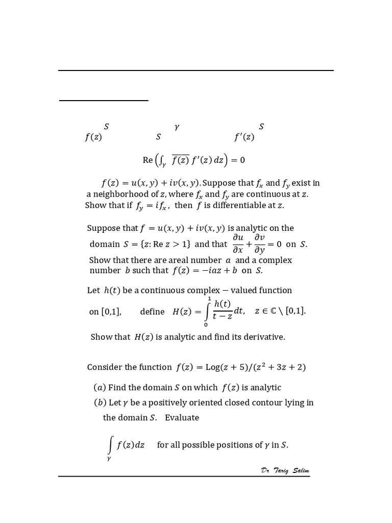 M.Sc. Complex Analysis Mid-Term Exam | PDF