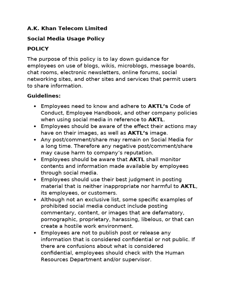 AKTL Social Media Usage Policy | PDF | Social Media | Popular Culture ...