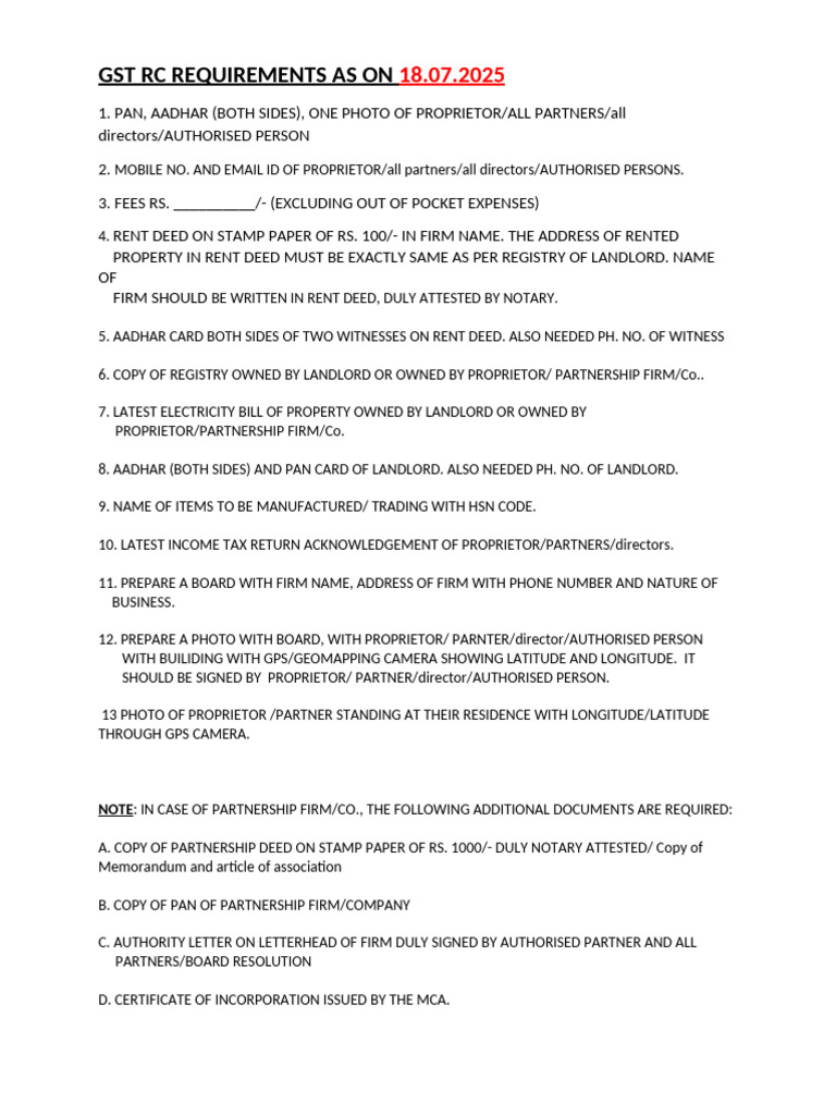 GST RC Requirements | PDF
