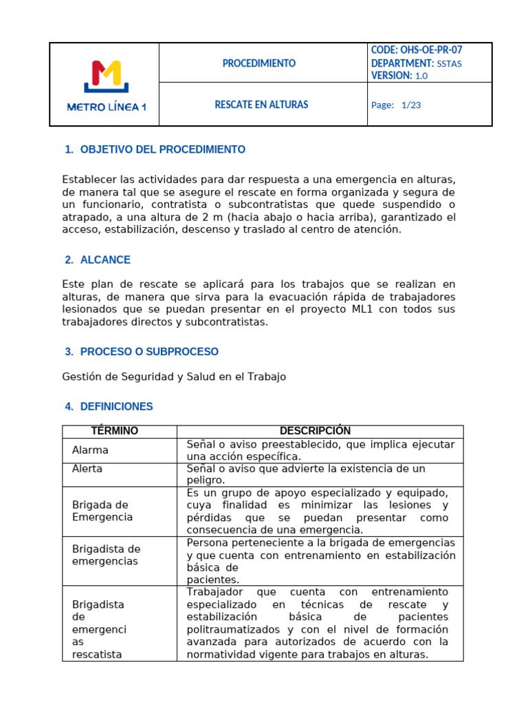 OHS OE PR 07 Plan de Rescate en Alturas | PDF