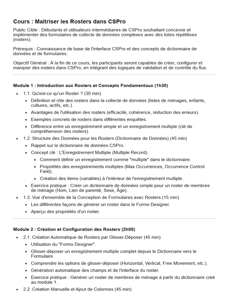 Maîtriser les Rosters dans CSPro | PDF | Informatique