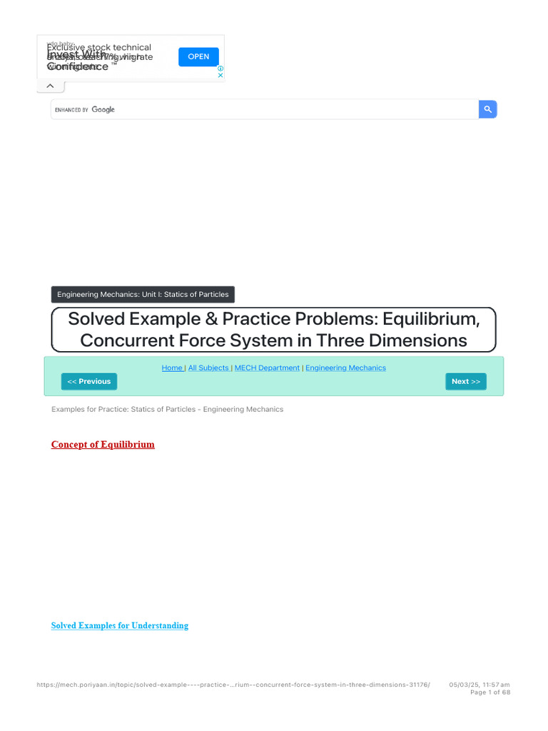 Solved Example & Practice Problems - Equilibrium, Concurrent Force ...