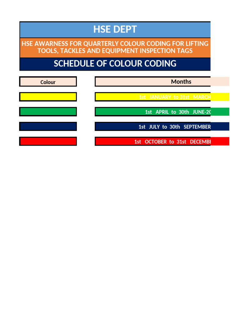 Monthly Safety Colour Code 2025 | PDF | Mechanical Engineering