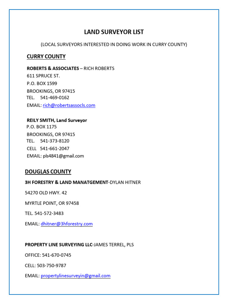 Curry County Land Surveyors List | PDF