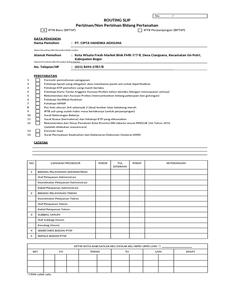 Permohonan Sertifikat IPTB Baru/Perpanjangan | PDF
