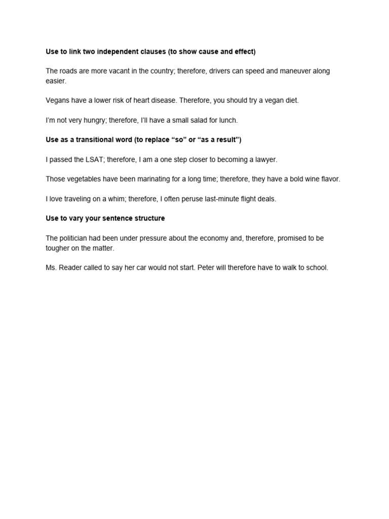 Good Uses of Therefore in A Sentence | PDF