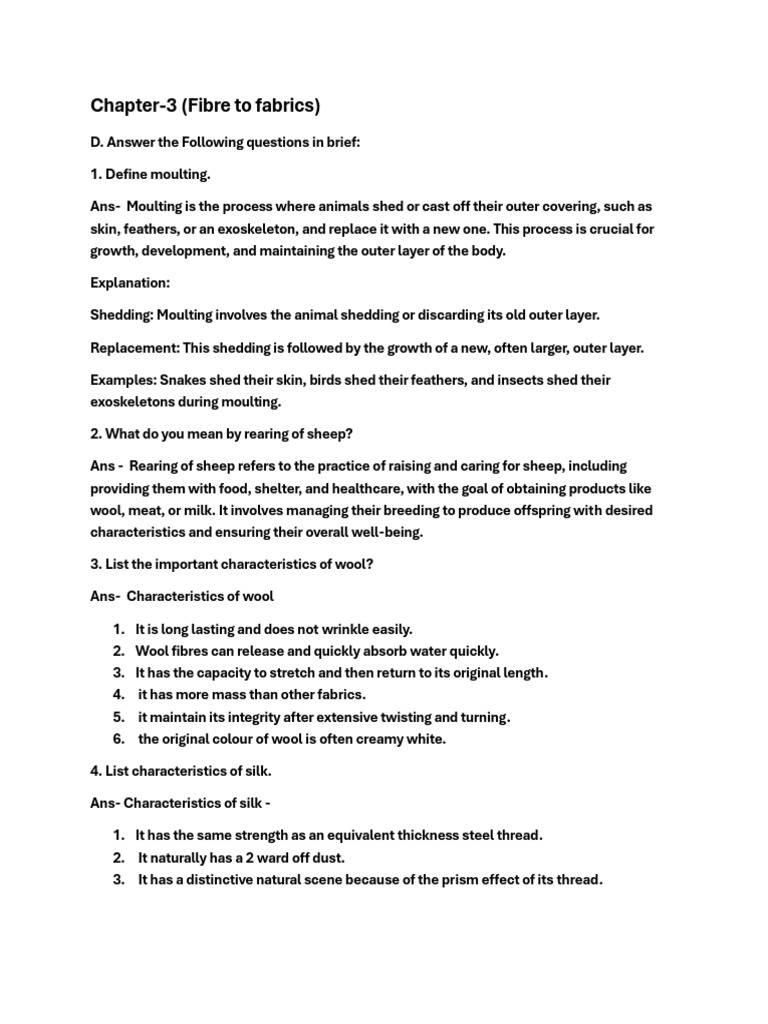 Wool Processing Steps for Class 7 | PDF | Wool | Silk