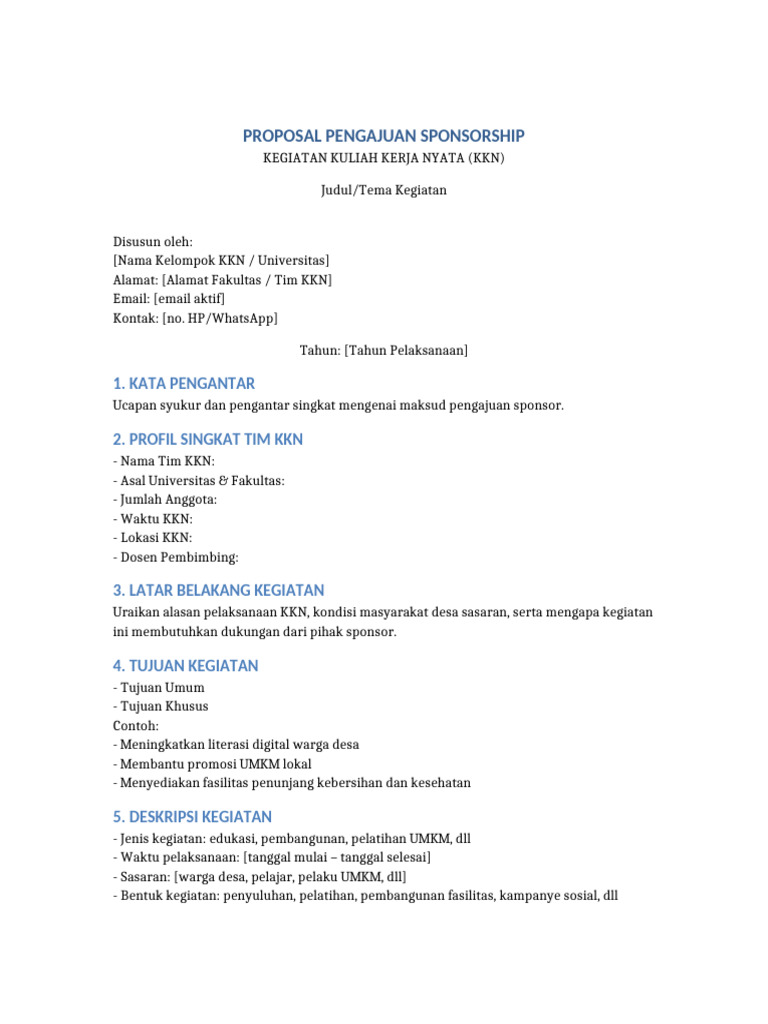Proposal Sponsorship Kegiatan KKN | PDF