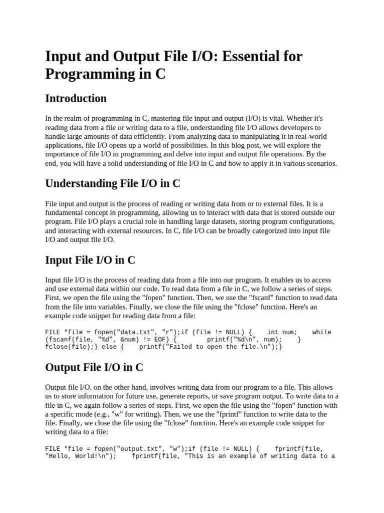 Mastering File I/O in C Programming | PDF | Input/Output | Computer File