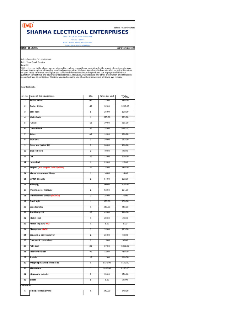 Quotation for Laboratory Equipment Supply | PDF | Biology