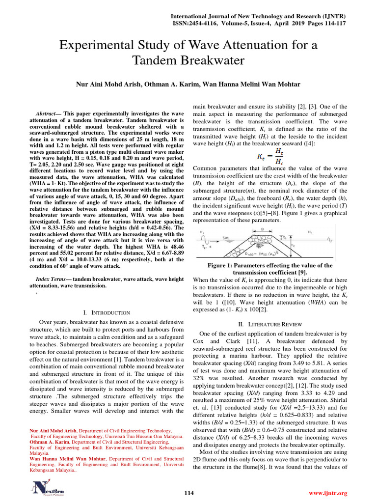 Wave Attenuation in Tandem Breakwater | PDF | Coastal Geography