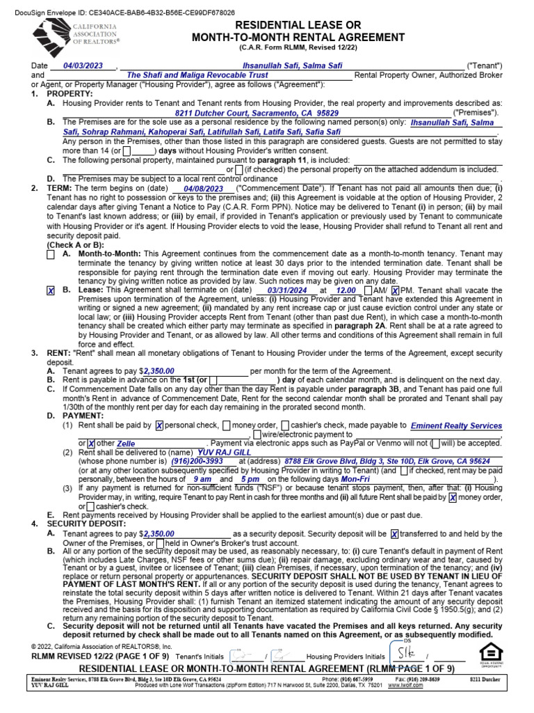 California Residential Lease Agreement | PDF | Lease | Leasehold Estate