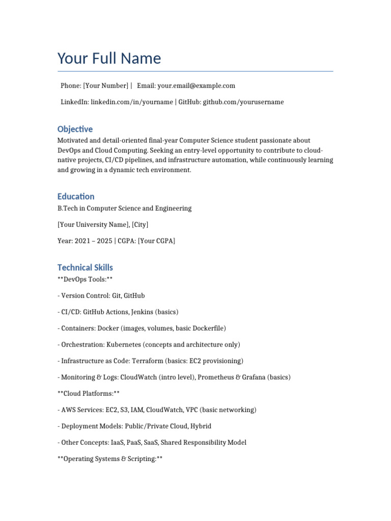 Devops Cloud Resume Template Pdf Cloud Computing Amazon Web Services