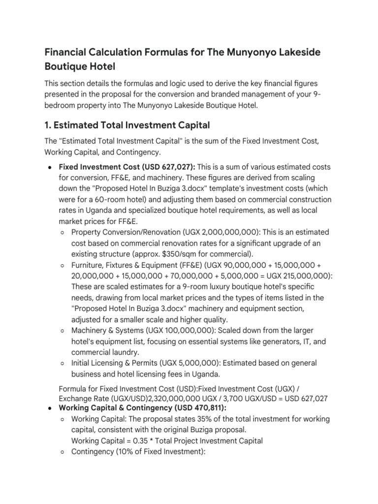 Financial Projections for Boutique Hotel | PDF | Net Present Value ...